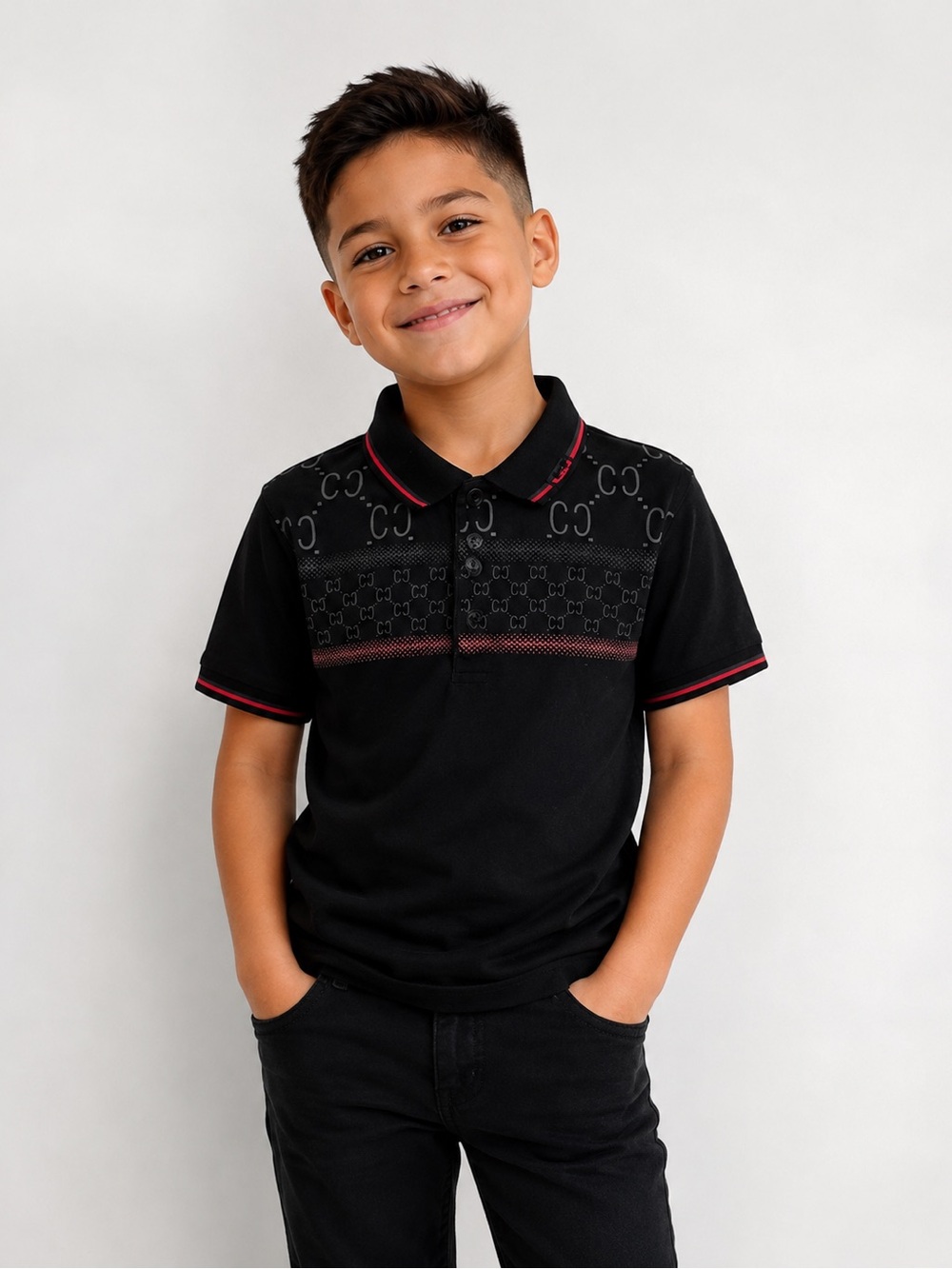 Pavini Black & Red Short Sleeve Polo - Kids size 4t
